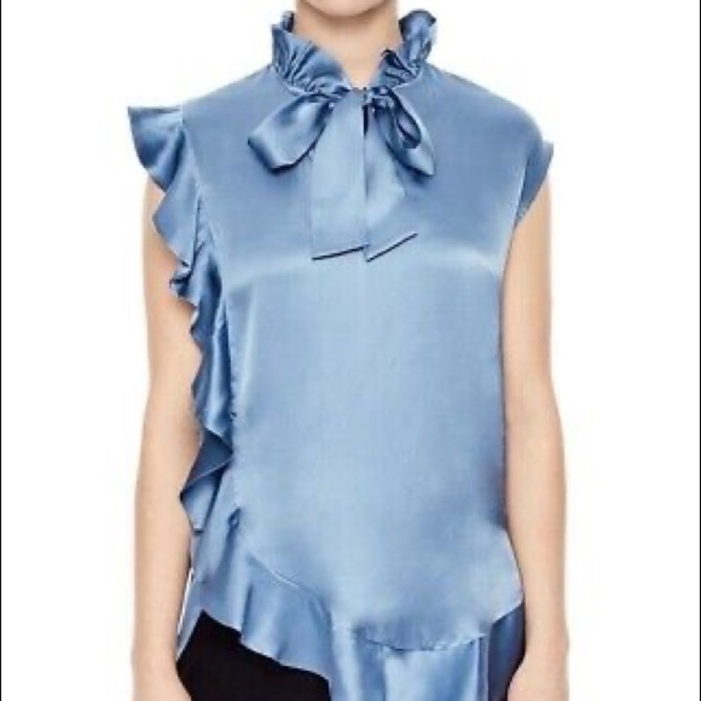 Sandro Selfie Silk Satin Ruffle - light blue